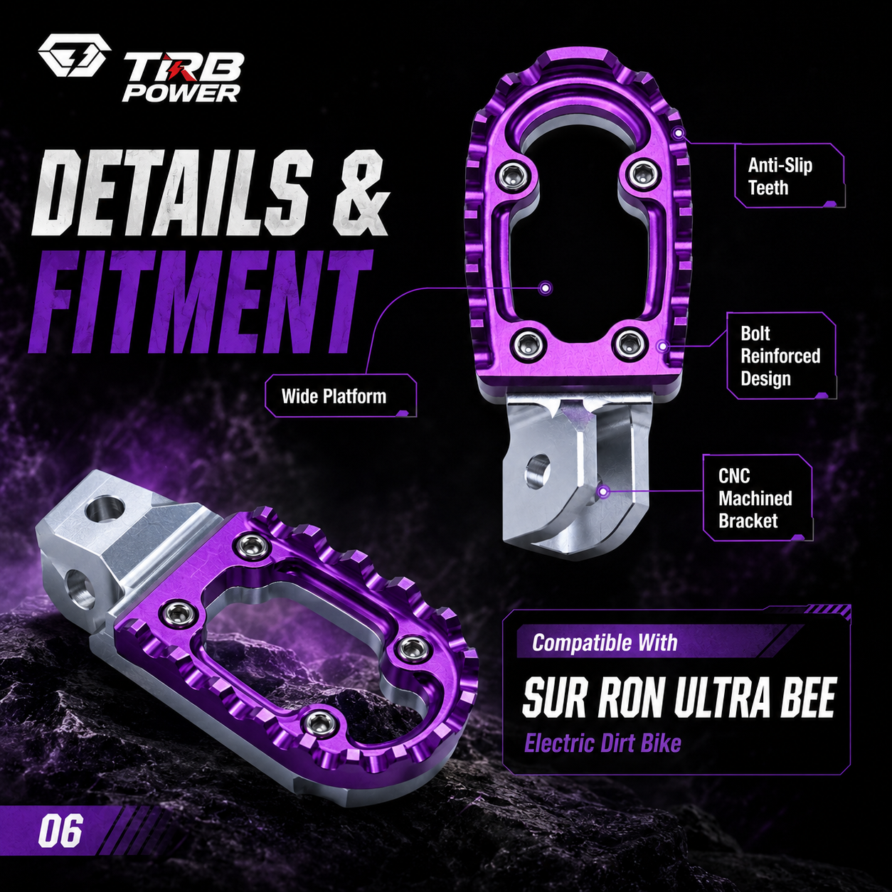 TRB POWER Ultra Bee CNC aluminum foot pegs wide anti-slip platform