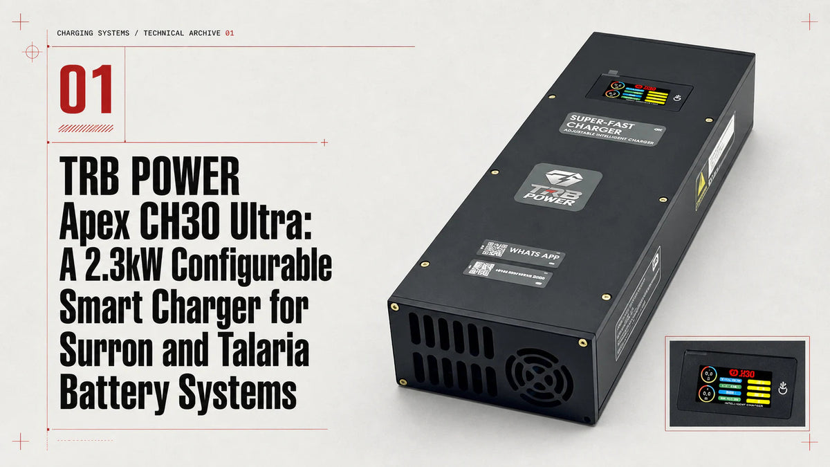 TRB POWER Apex CH30 Ultra configurable 2.3kW charger for compatible Surron and Talaria battery systems