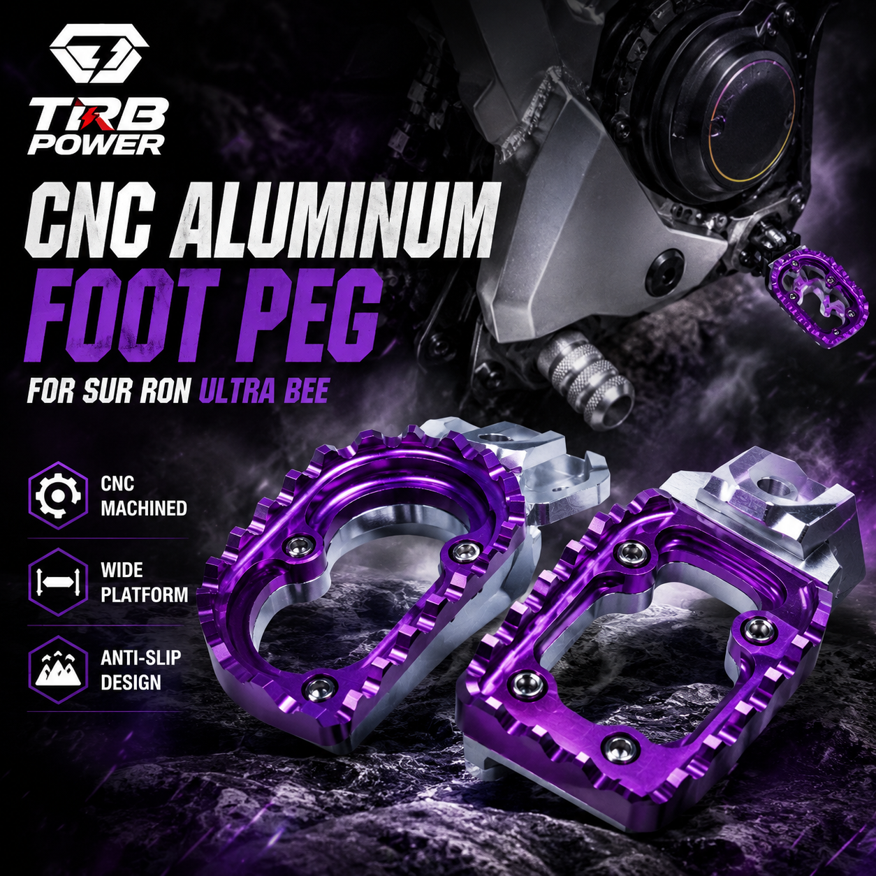 TRB POWER Ultra Bee CNC aluminum foot pegs wide anti-slip platform