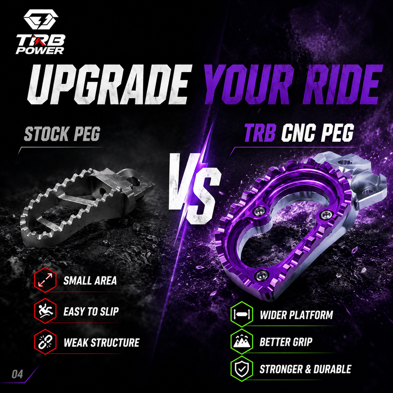 TRB POWER Ultra Bee CNC aluminum foot pegs wide anti-slip platform