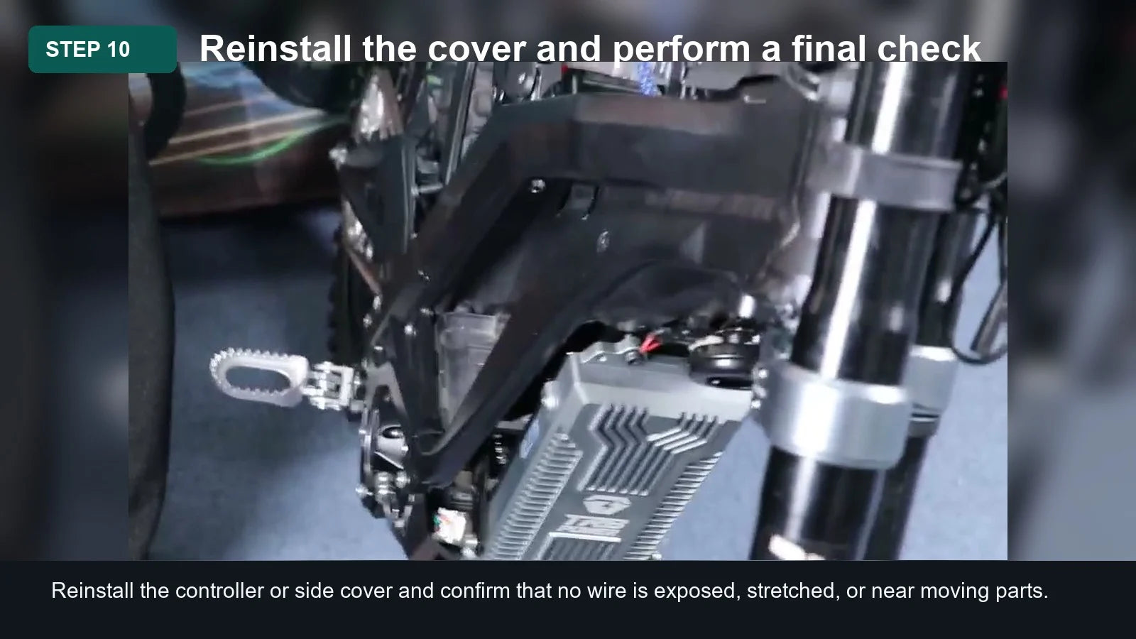 Light Bee Battery Discharge Cable Installation Guide: Step 10, Reinstall the cover and perform a final check