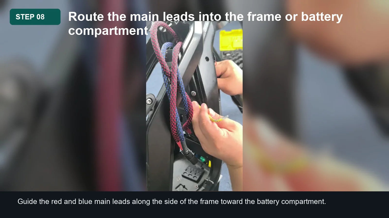 Light Bee Controller Installation Guide: Step 08, Route the main leads into the frame or battery compartment