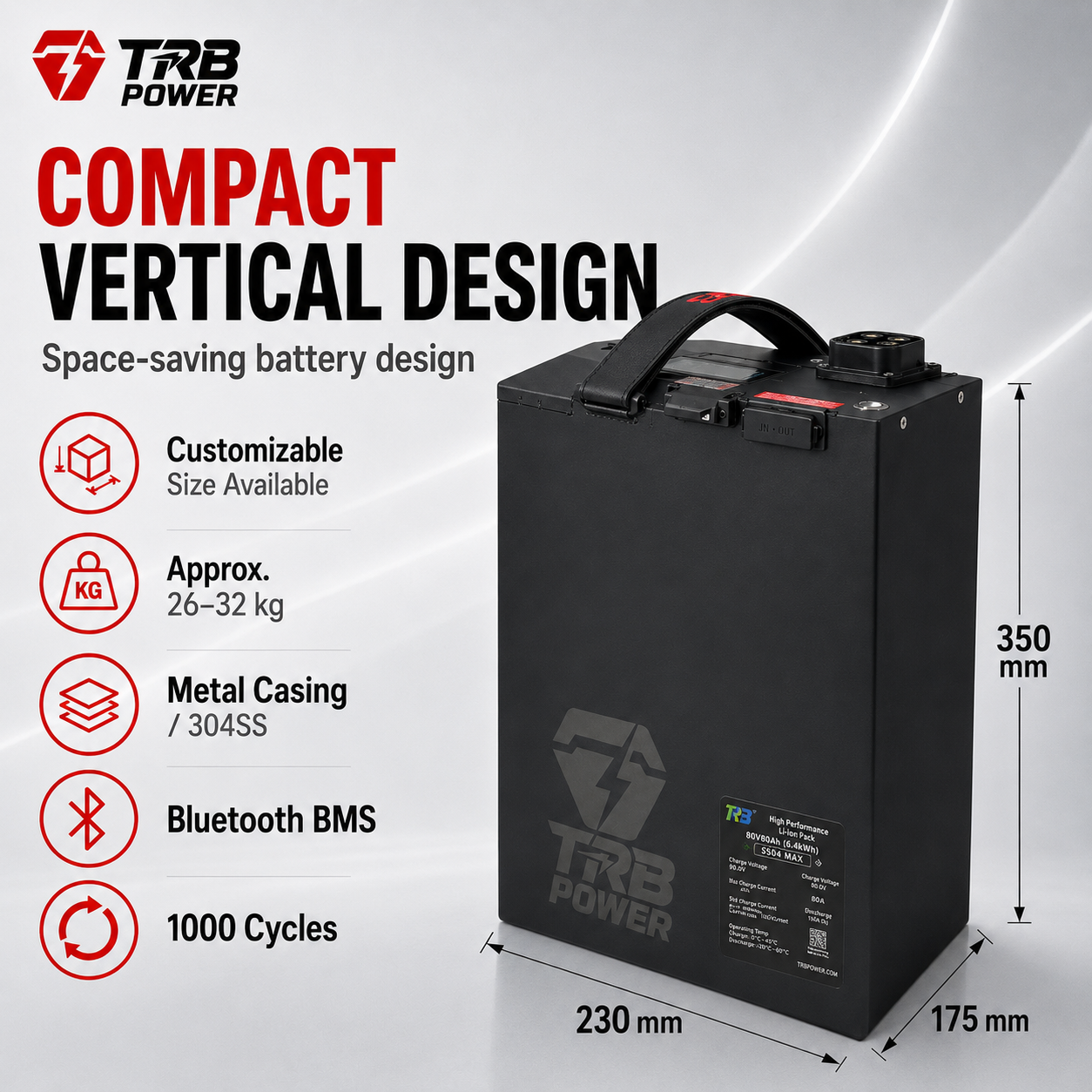 Compact vertical TRB Power battery design